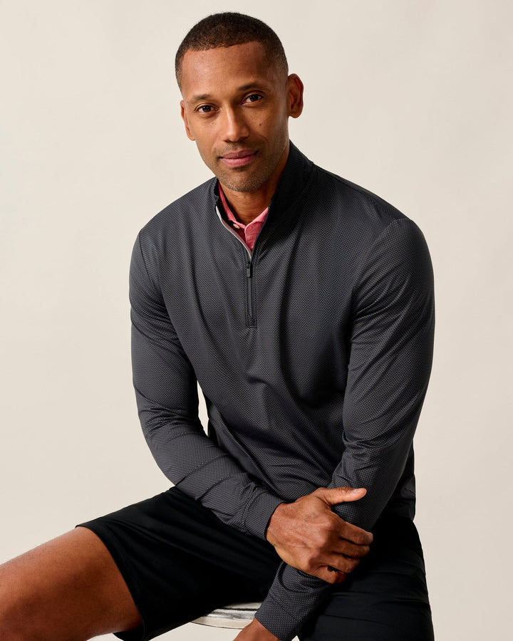 Johnnie-O Jamie Jacquard Stretch 1/4-Zip Pullover: Black Seal
