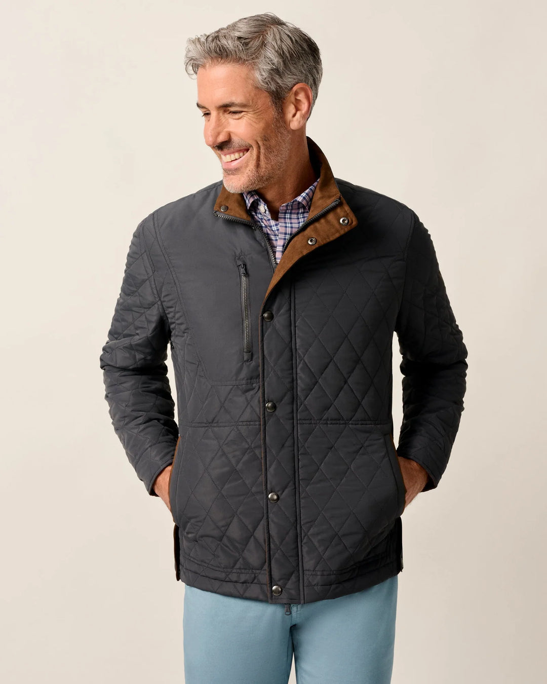 Johnnie-O Juno Quilted Snap Jacket: Dark Gray