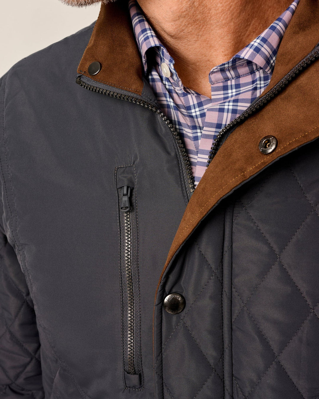 Johnnie-O Juno Quilted Snap Jacket: Dark Gray