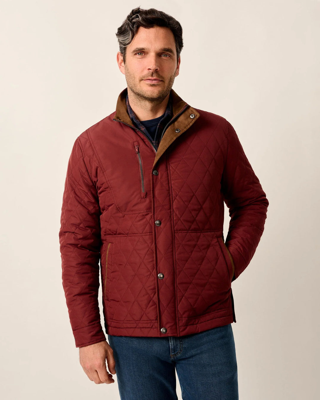 Johnnie-O Juno Quilted Snap Jacket: Dark Maroon