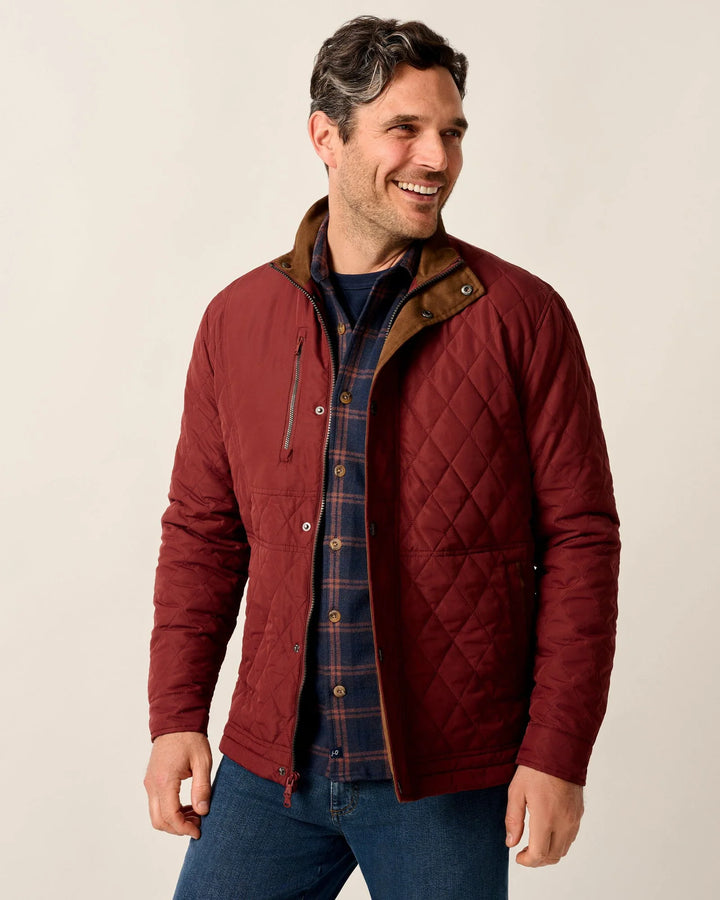 Johnnie-O Juno Quilted Snap Jacket: Dark Maroon
