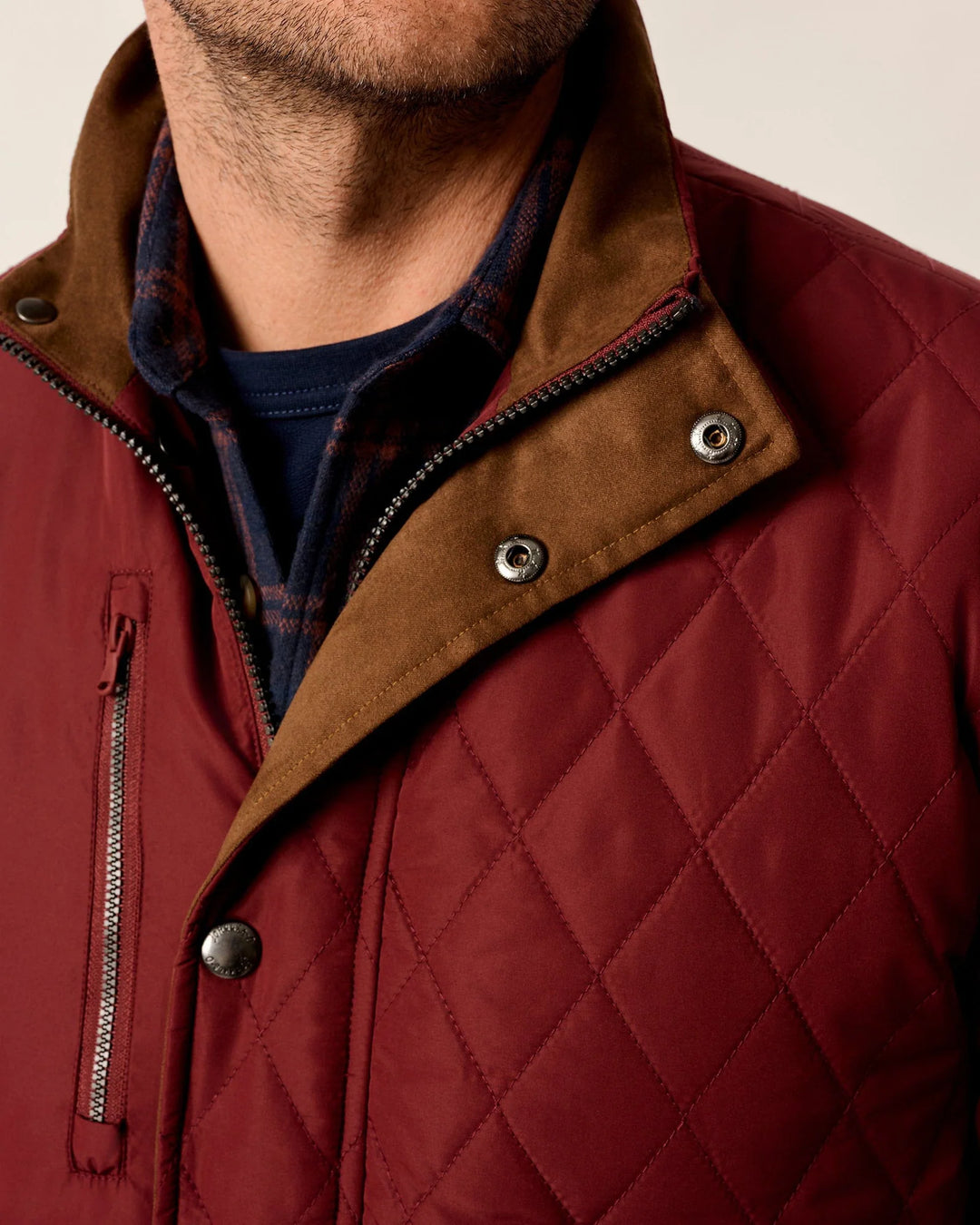 Johnnie-O Juno Quilted Snap Jacket: Dark Maroon