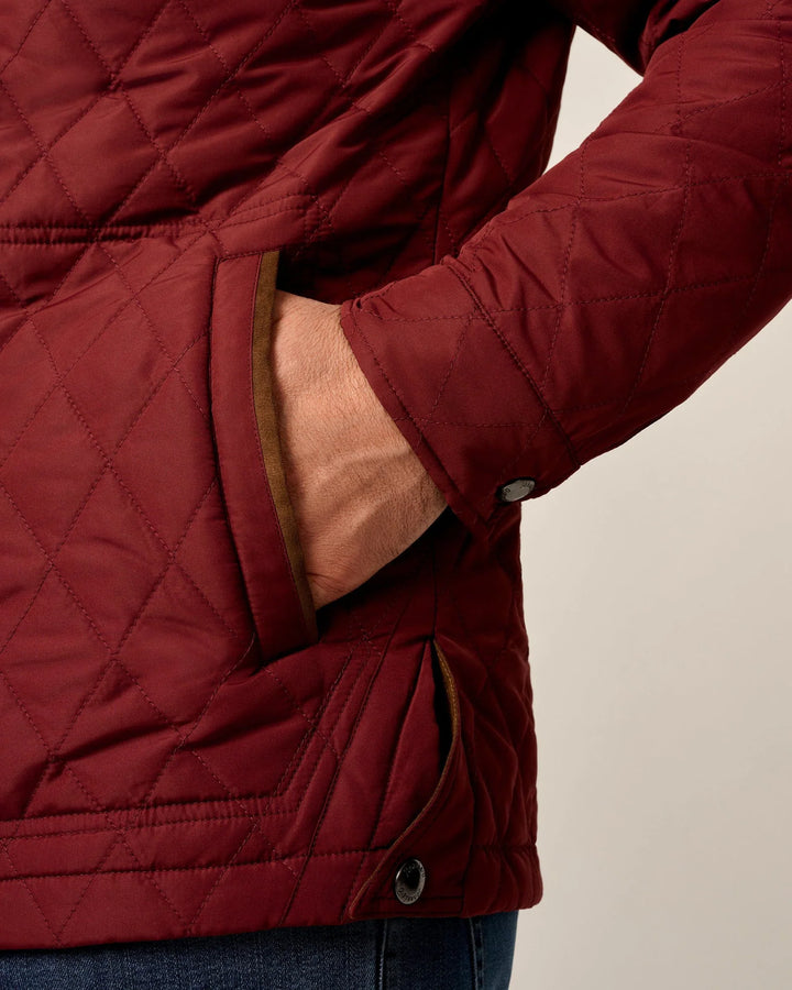 Johnnie-O Juno Quilted Snap Jacket: Dark Maroon