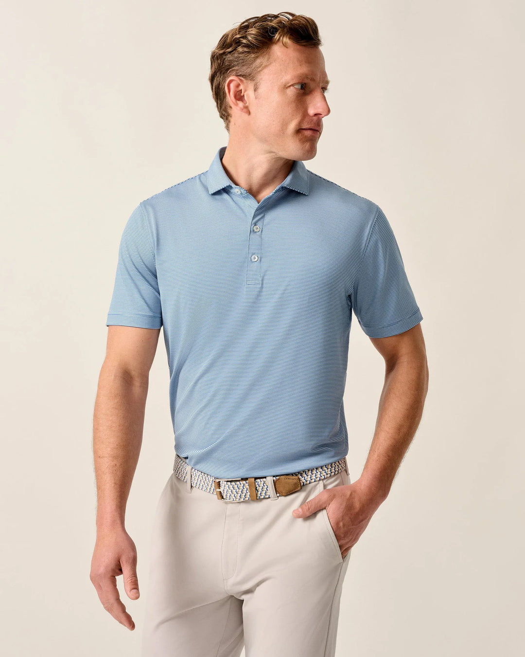 Johnnie-O Performance Jersey Polo - Lyndonn Stripe: Kona Lake