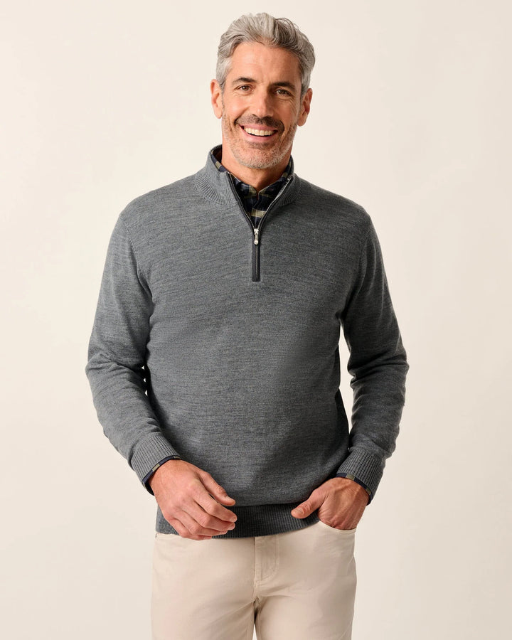 Johnnie-O Raynor Merino 1/4 Zip Sweater: Charcoal
