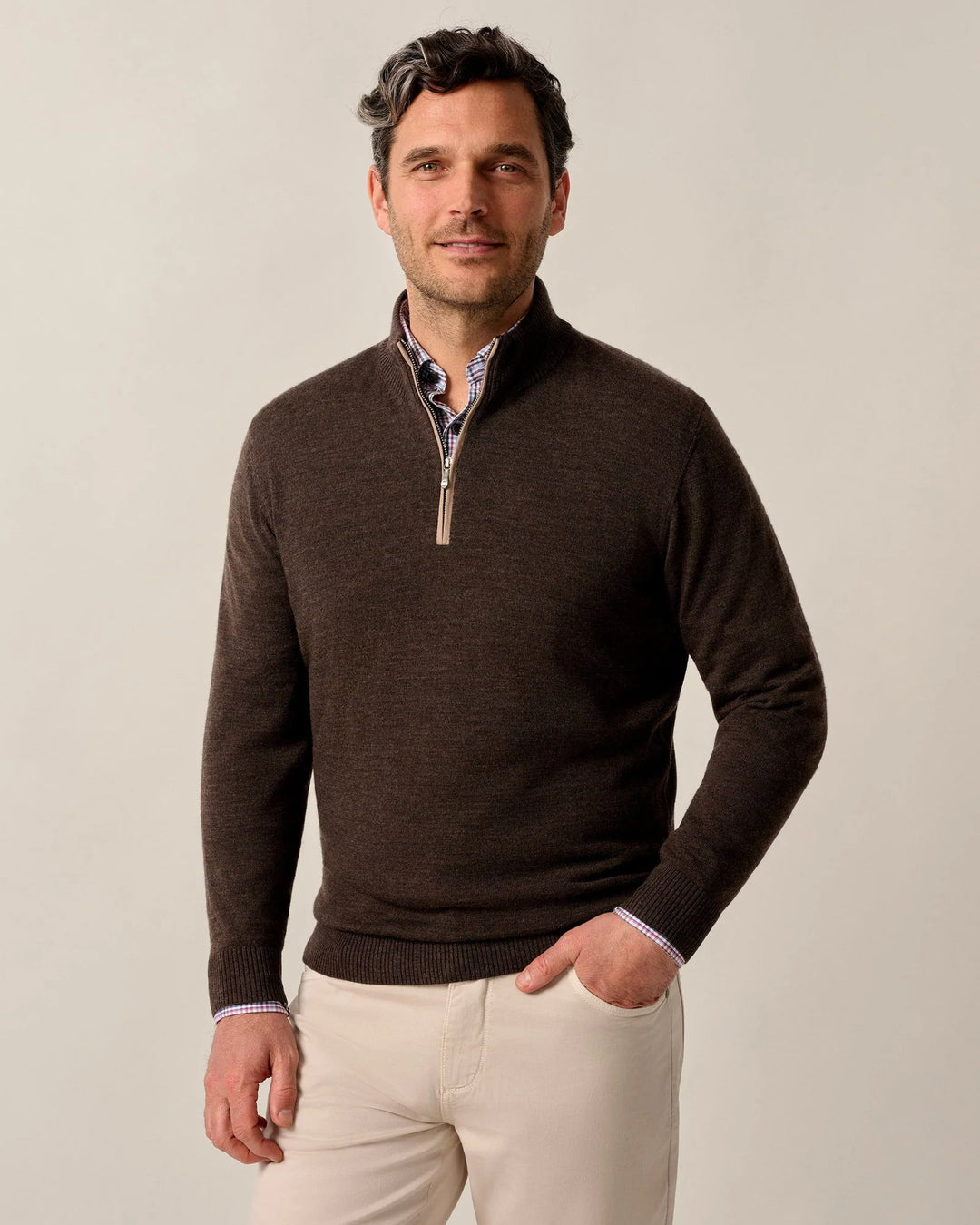 Johnnie-O Raynor Merino 1/4 Zip Sweater: Cocoa
