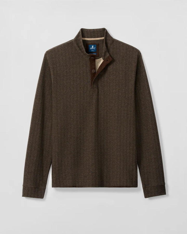Johnnie-O Cotton Blend Herringbone Henley: Coffee