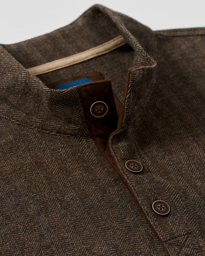 Johnnie-O Cotton Blend Herringbone Henley: Coffee