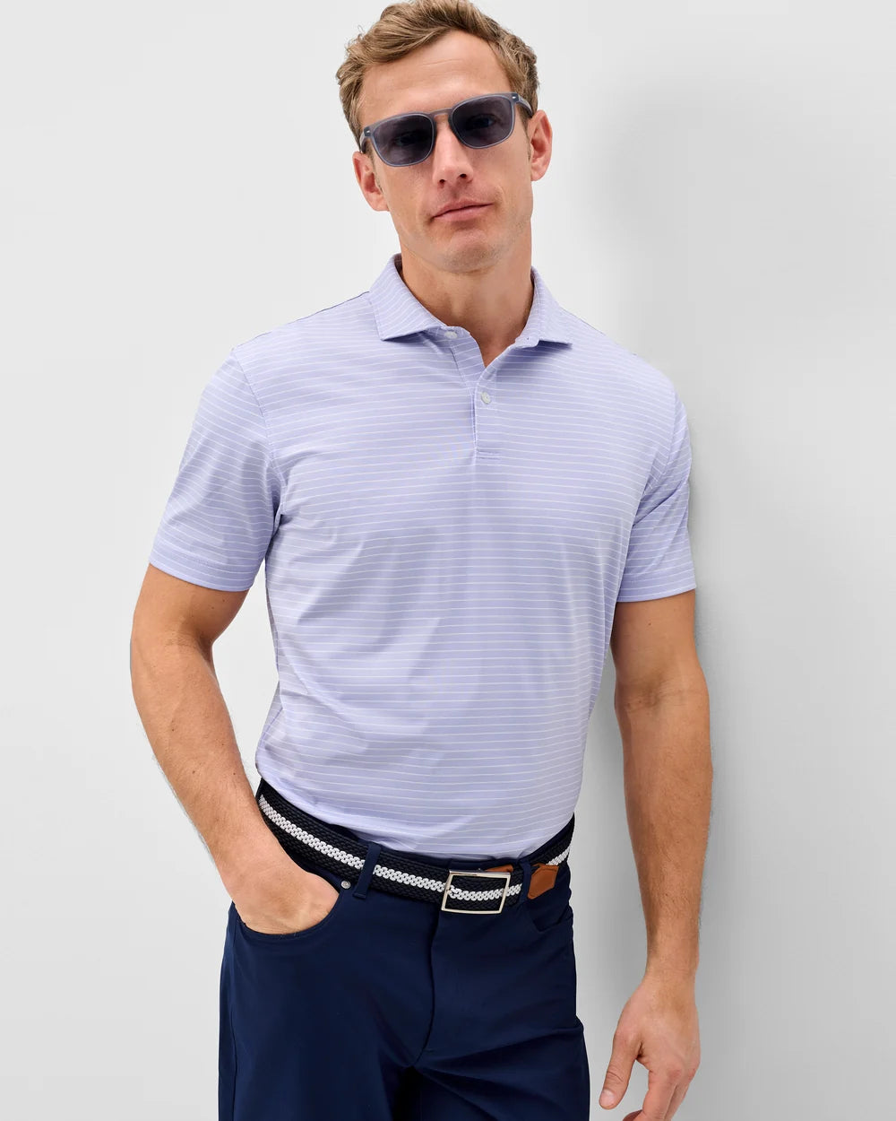 Johnnie-O Performance Jersey Polo: Beau Stripe: Viola