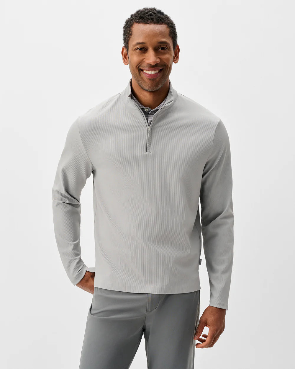 Johnnie-O Hoppin Ribbed Knit Performance 1/4-Zip Pullover: Seal