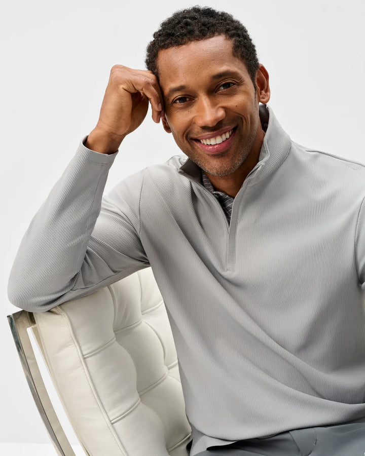 Johnnie-O Hoppin Ribbed Knit Performance 1/4-Zip Pullover: Seal