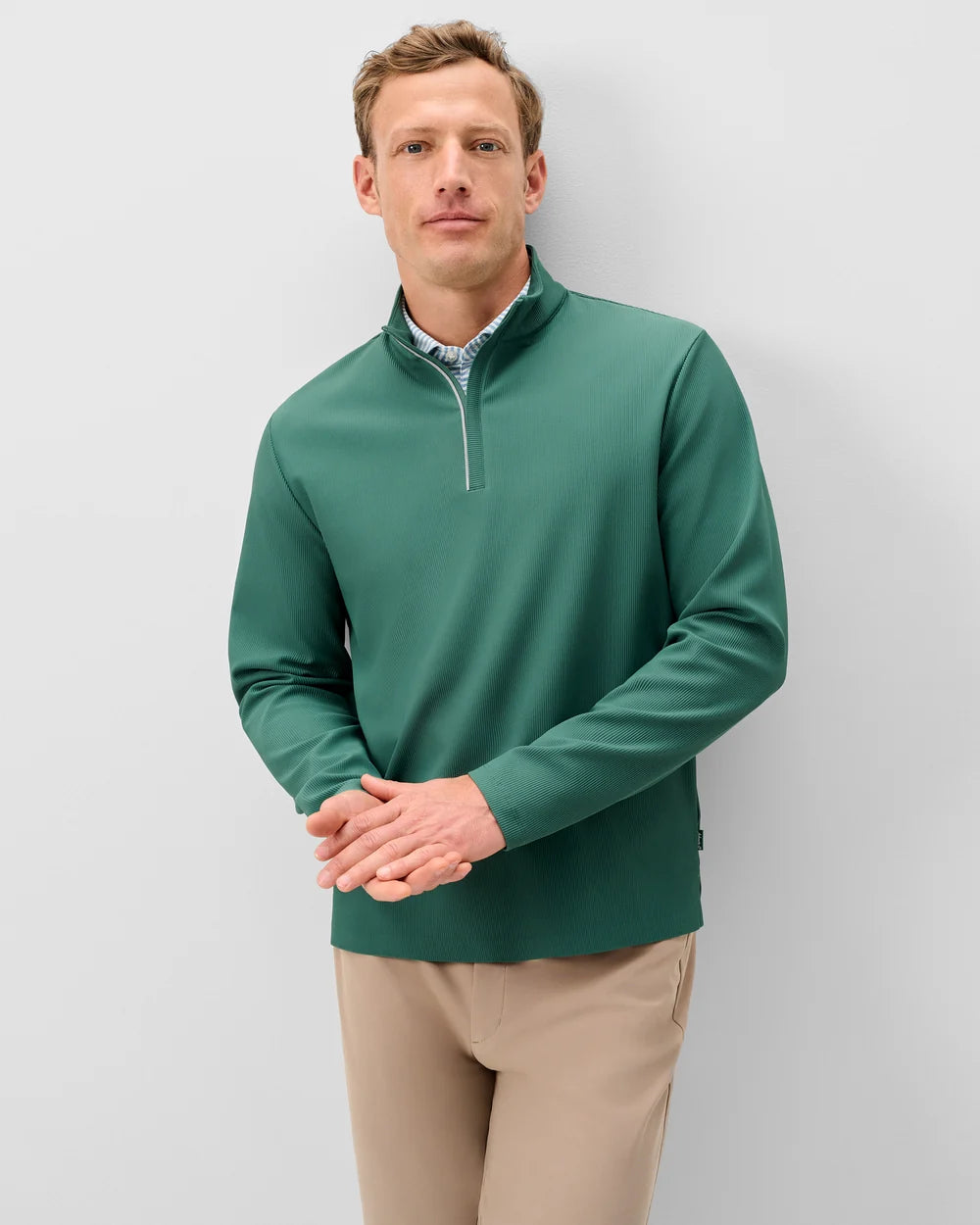 Johnnie-O Hoppin Ribbed Knit Performance 1/4-Zip Pullover: Zest