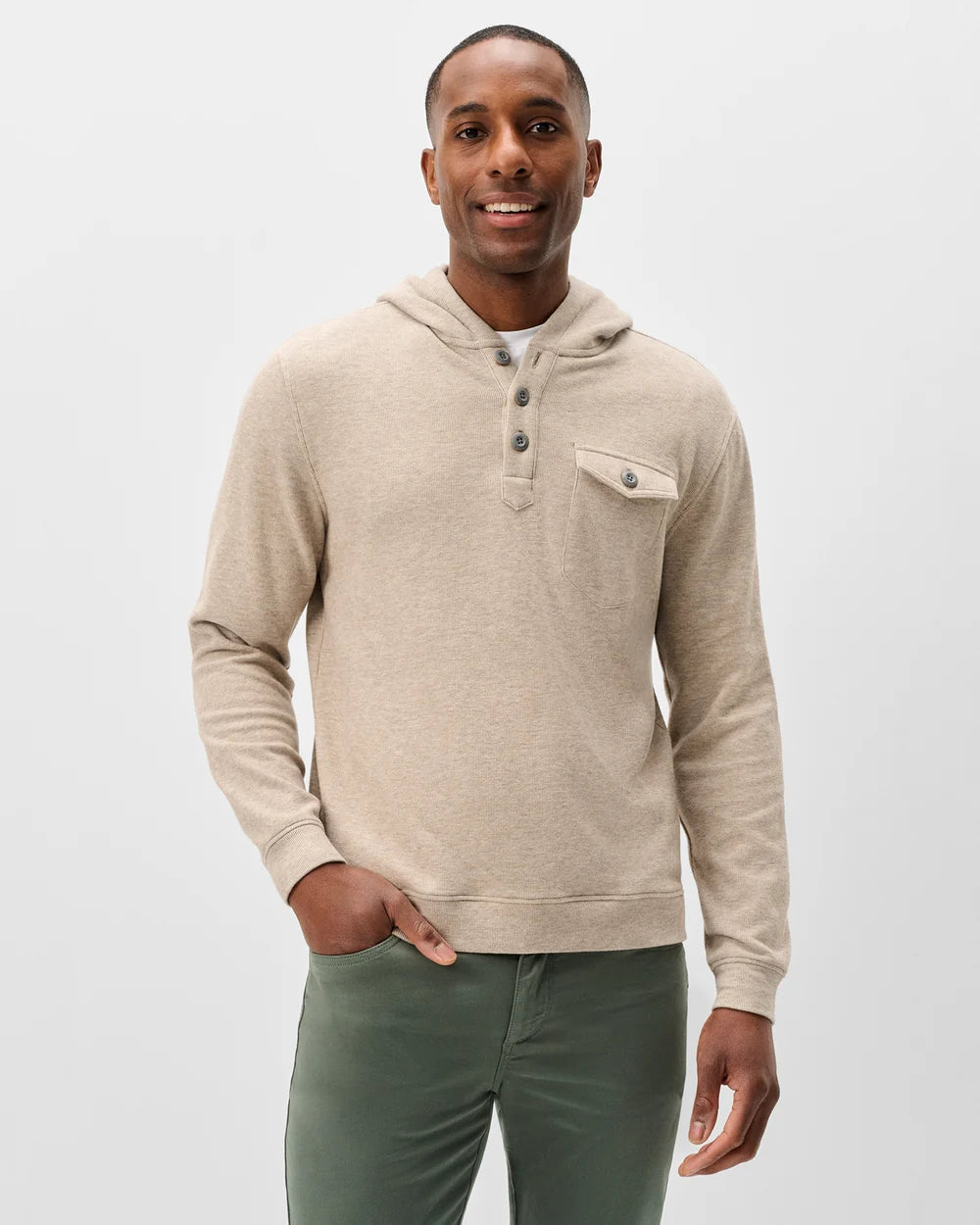 Johnnie-O Button Henley Hoodie: Cream
