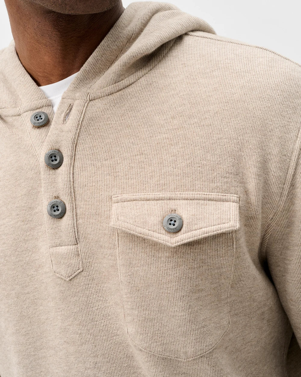 Johnnie-O Button Henley Hoodie: Cream