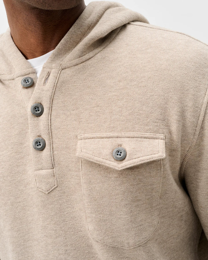 Johnnie-O Button Henley Hoodie: Cream