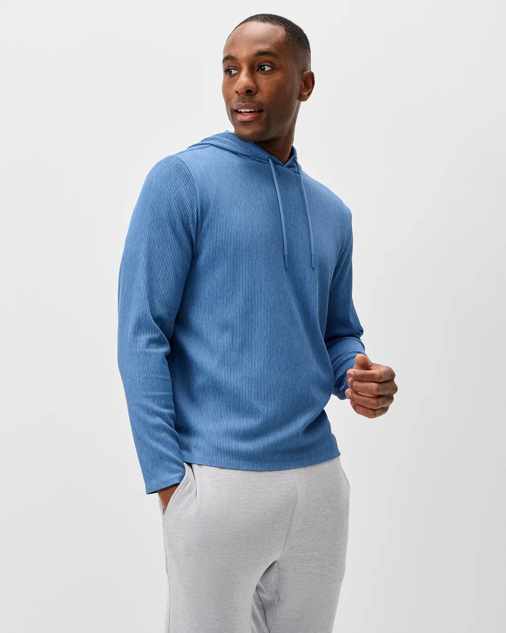Johnnie-O Hoppin Ribbed Knit Performance Hoodie: Heather: Sailor