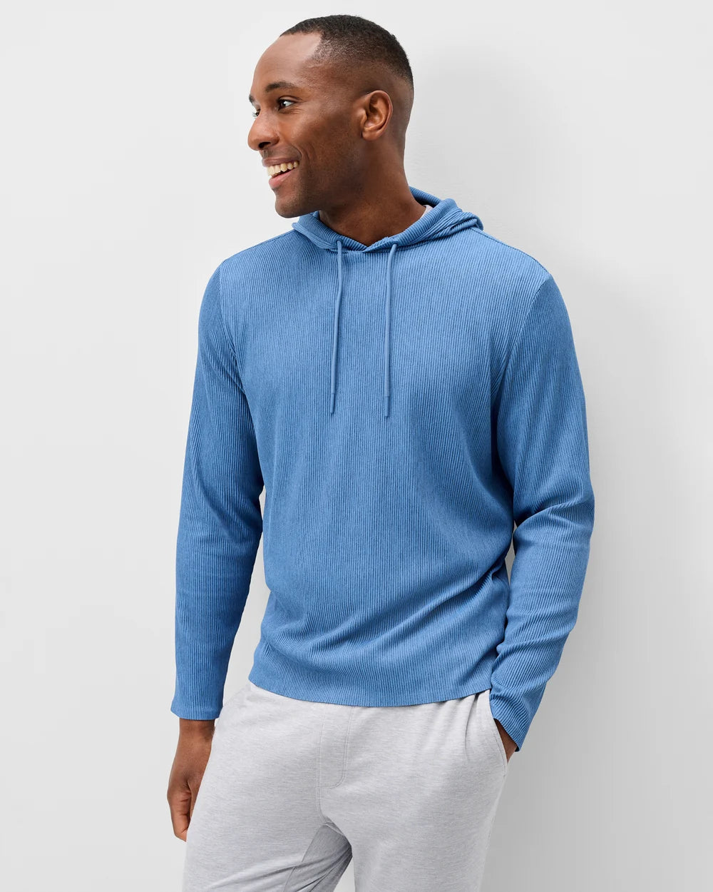 Johnnie-O Hoppin Ribbed Knit Performance Hoodie: Heather: Sailor