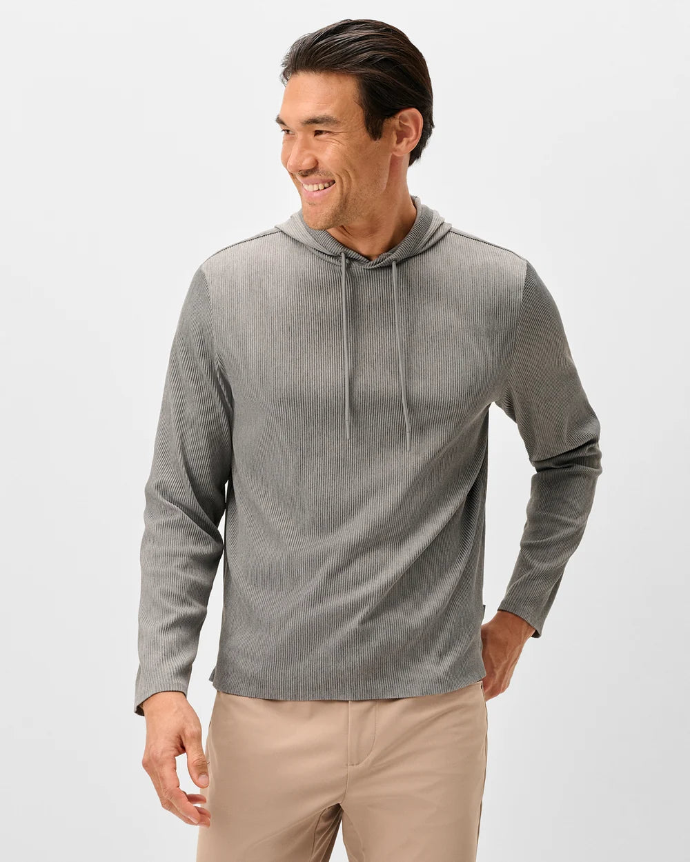 Johnnie-O Hoppin Ribbed Knit Performance Hoodie: Heather: Thunder