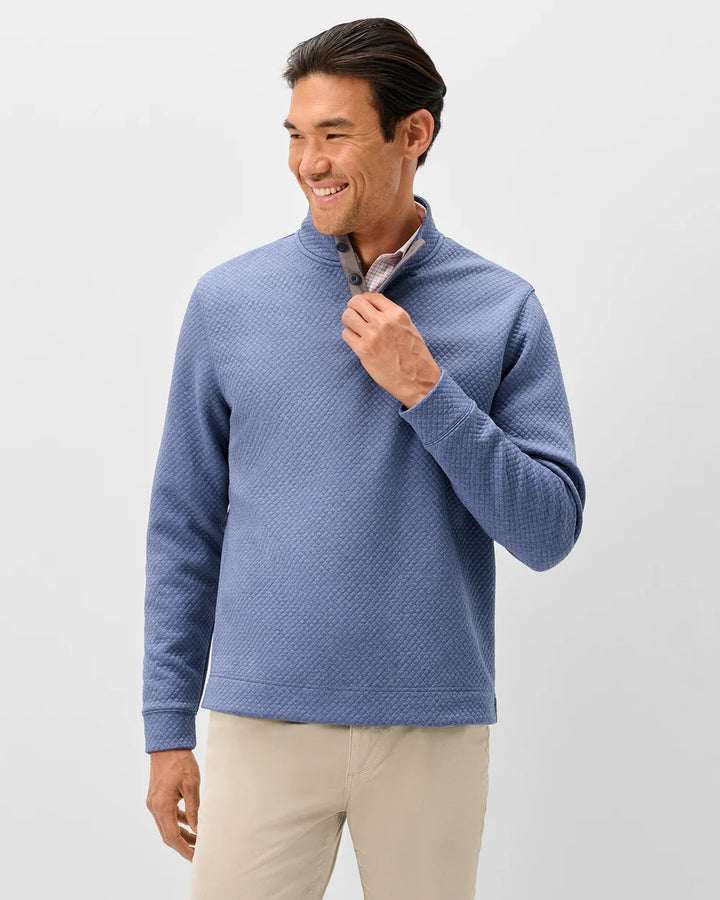 Johnnie-O Rockwells Diamond-Quilted Henley Pullover: Laguna Blue