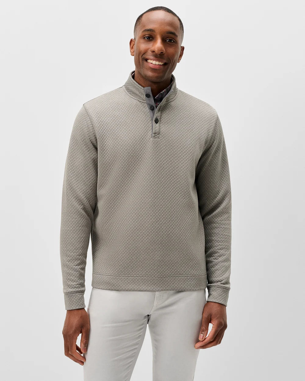 Johnnie-O Rockwells Diamond-Quilted Henley Pullover: Smoke