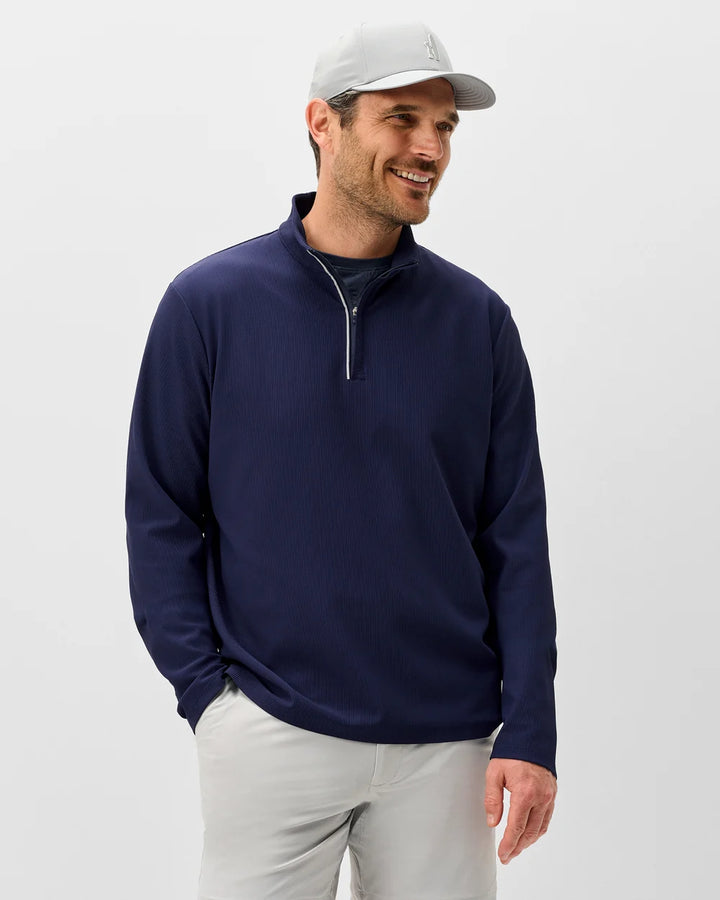 Johnnie-O Hoppin Ribbed Knit Performance 1/4-Zip Pullover: Navy
