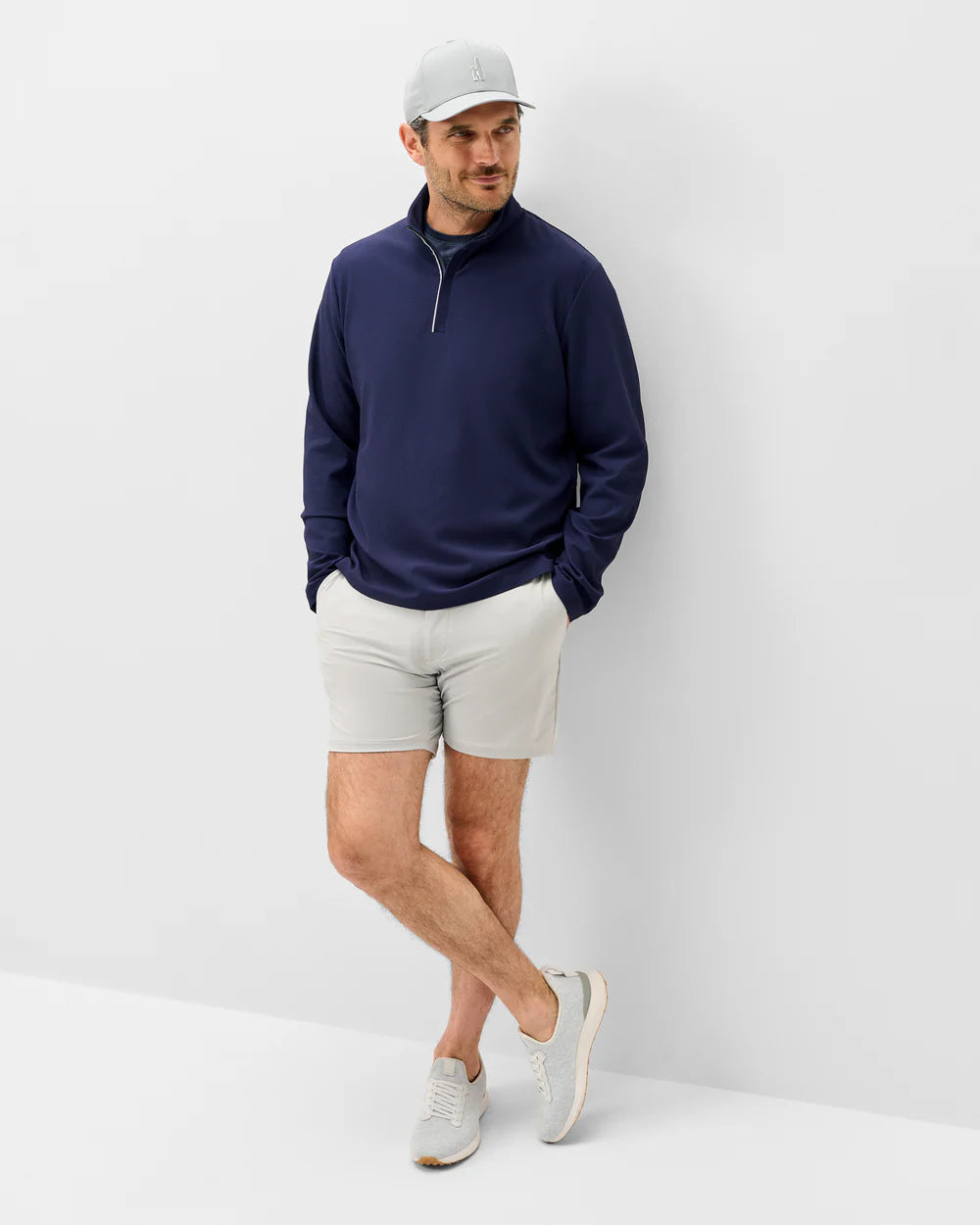 Johnnie-O Hoppin Ribbed Knit Performance 1/4-Zip Pullover: Navy