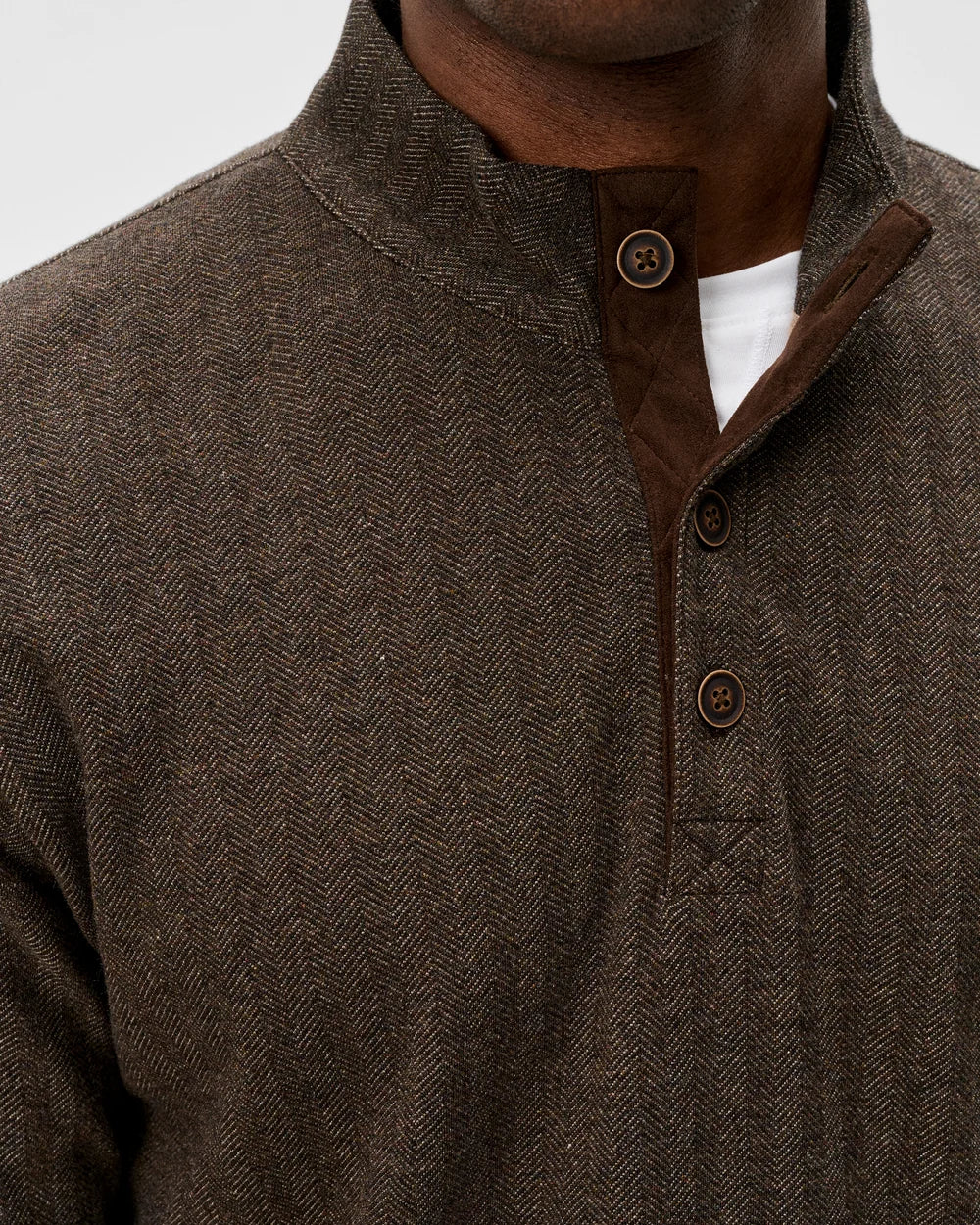 Johnnie-O Cotton Blend Herringbone Henley: Coffee