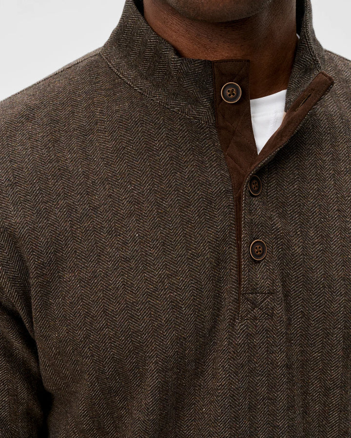 Johnnie-O Cotton Blend Herringbone Henley: Coffee