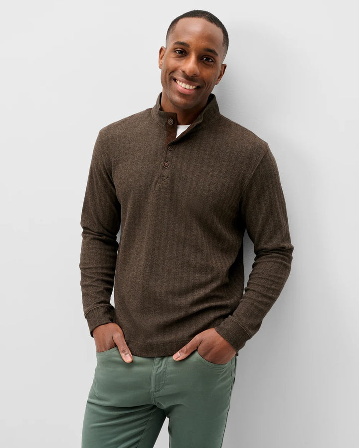 Johnnie-O Cotton Blend Herringbone Henley: Coffee