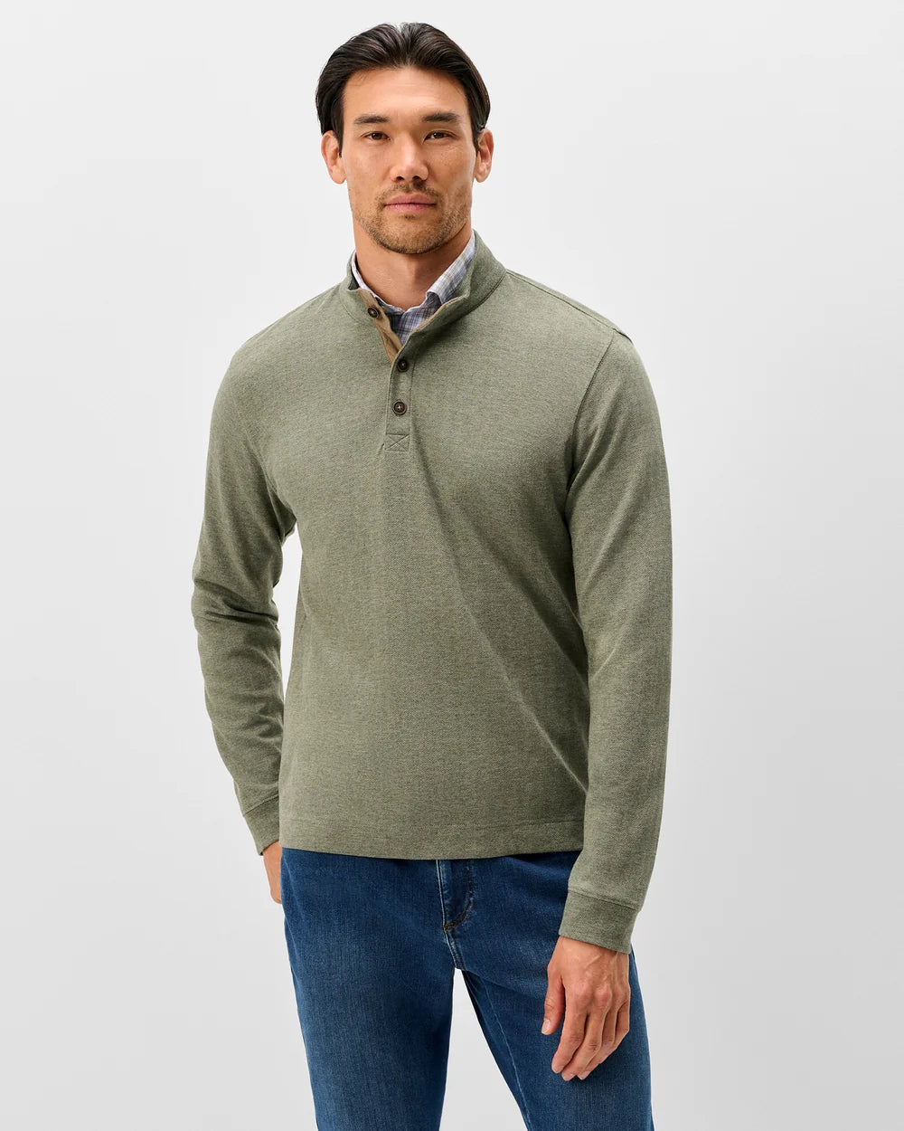 Johnnie-O Cotton Blend Herringbone Henley: Sequoia