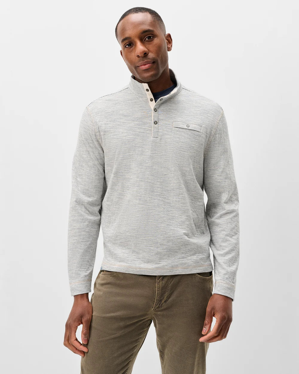 Johnnie-O Cove Striped Cotton Henley: Cream