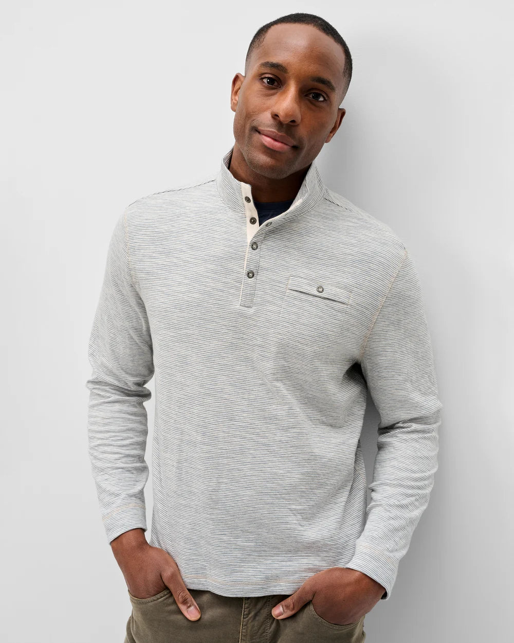 Johnnie-O Cove Striped Cotton Henley: Cream