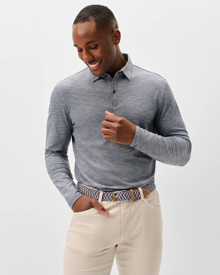 Johnnie-O Long Sleeve Slub Pique Polo: Navy