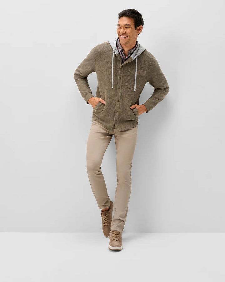 Johnnie-O Jersey Hooded Shacket: Tan