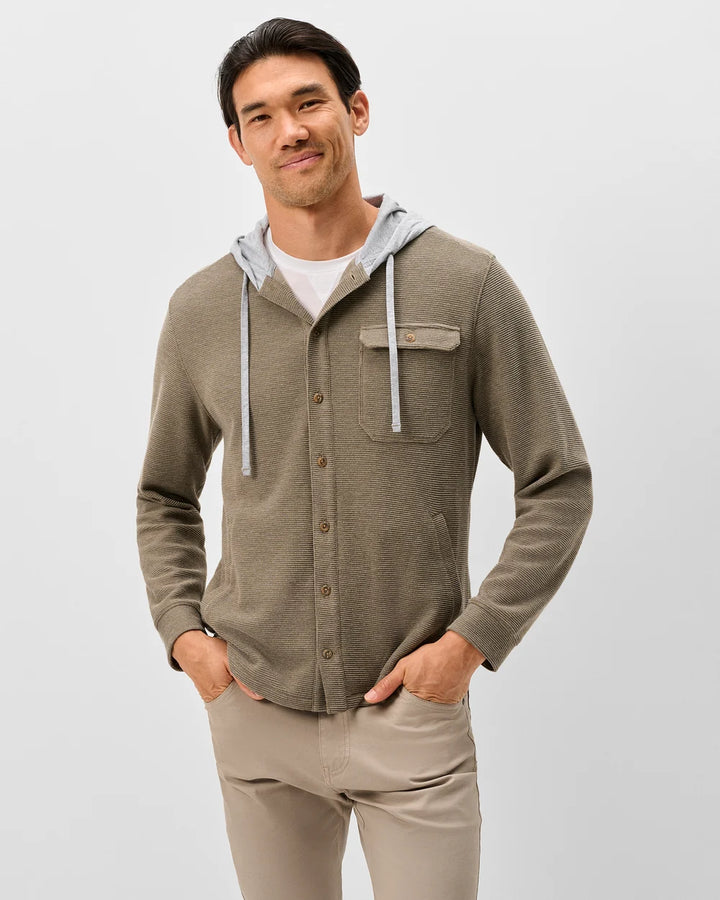 Johnnie-O Jersey Hooded Shacket: Tan