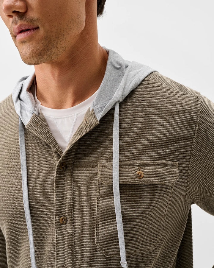 Johnnie-O Jersey Hooded Shacket: Tan