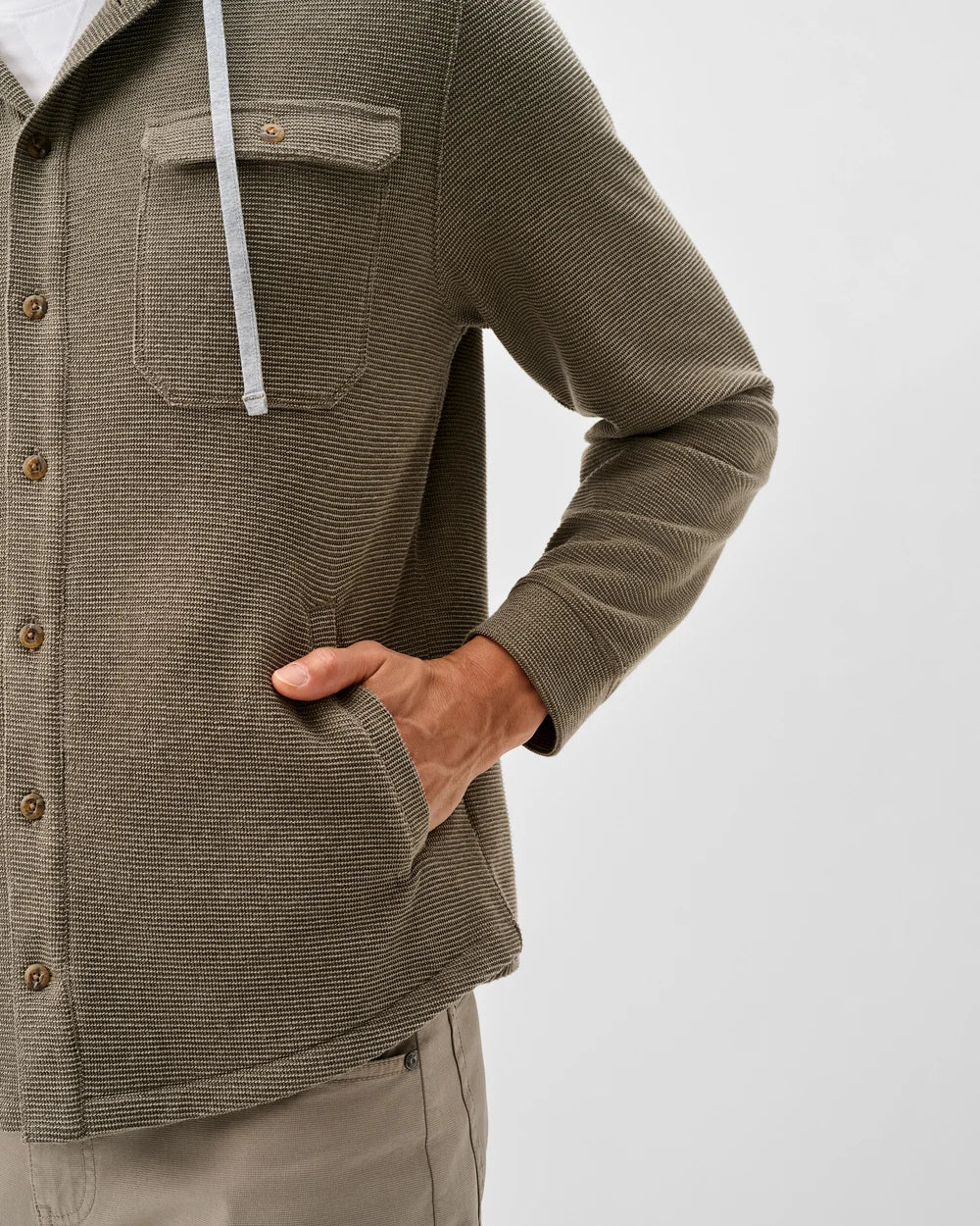Johnnie-O Jersey Hooded Shacket: Tan