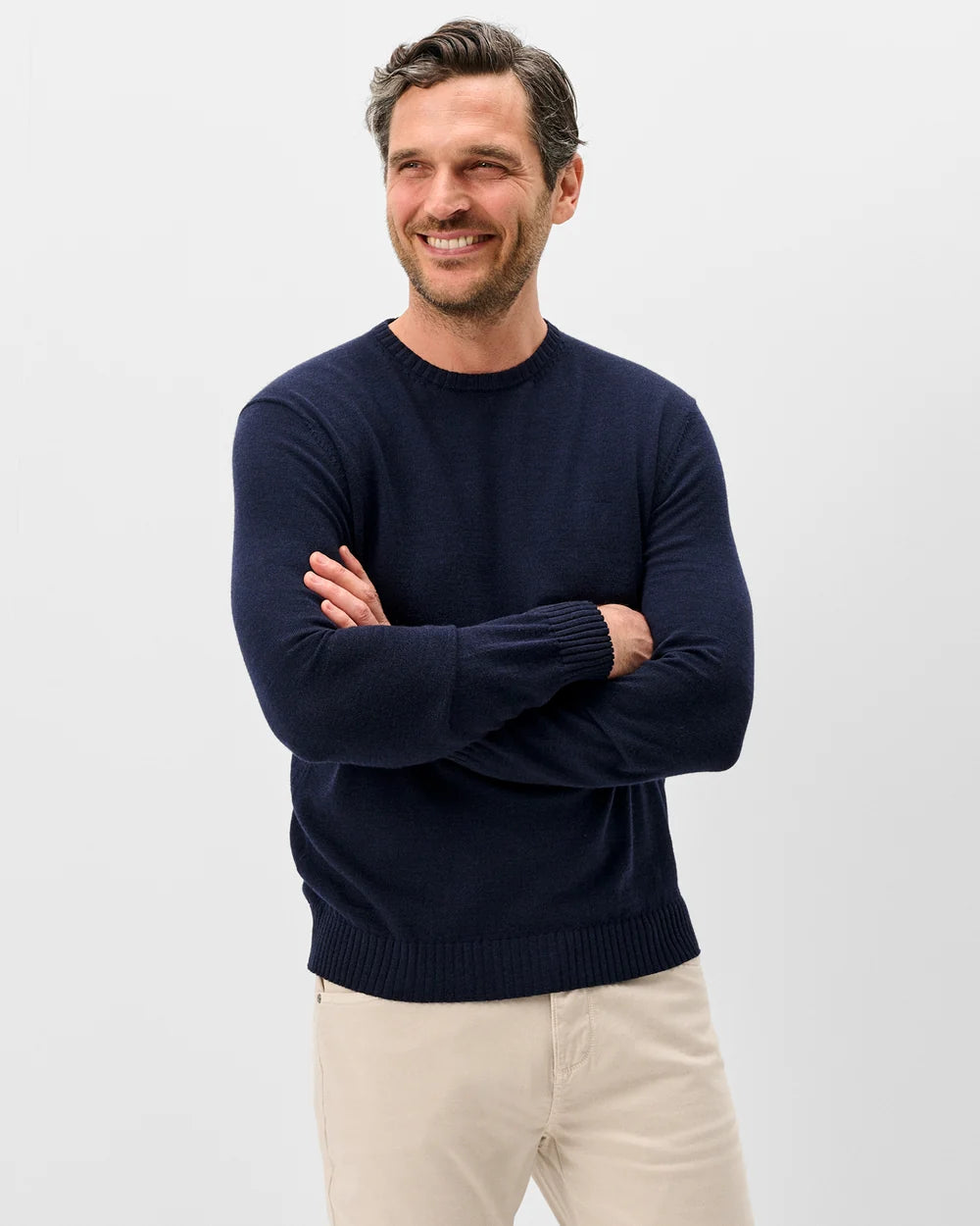 Johnnie-O Ronald Merino Wool Crewneck Sweater: Navy