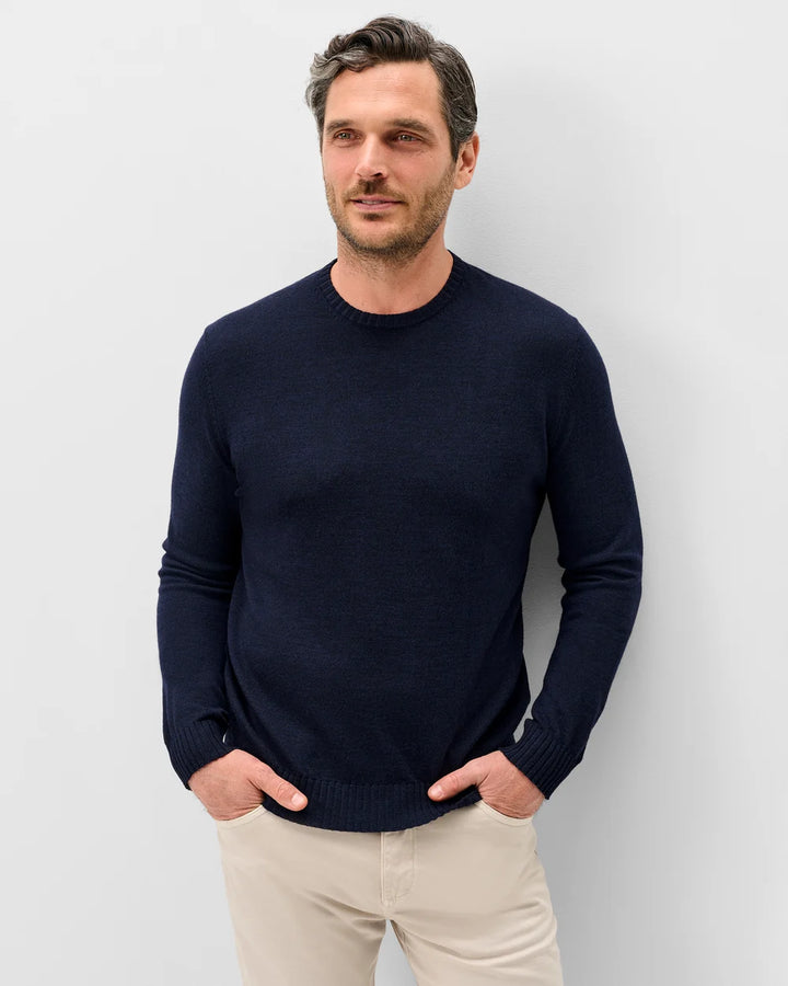 Johnnie-O Ronald Merino Wool Crewneck Sweater: Navy