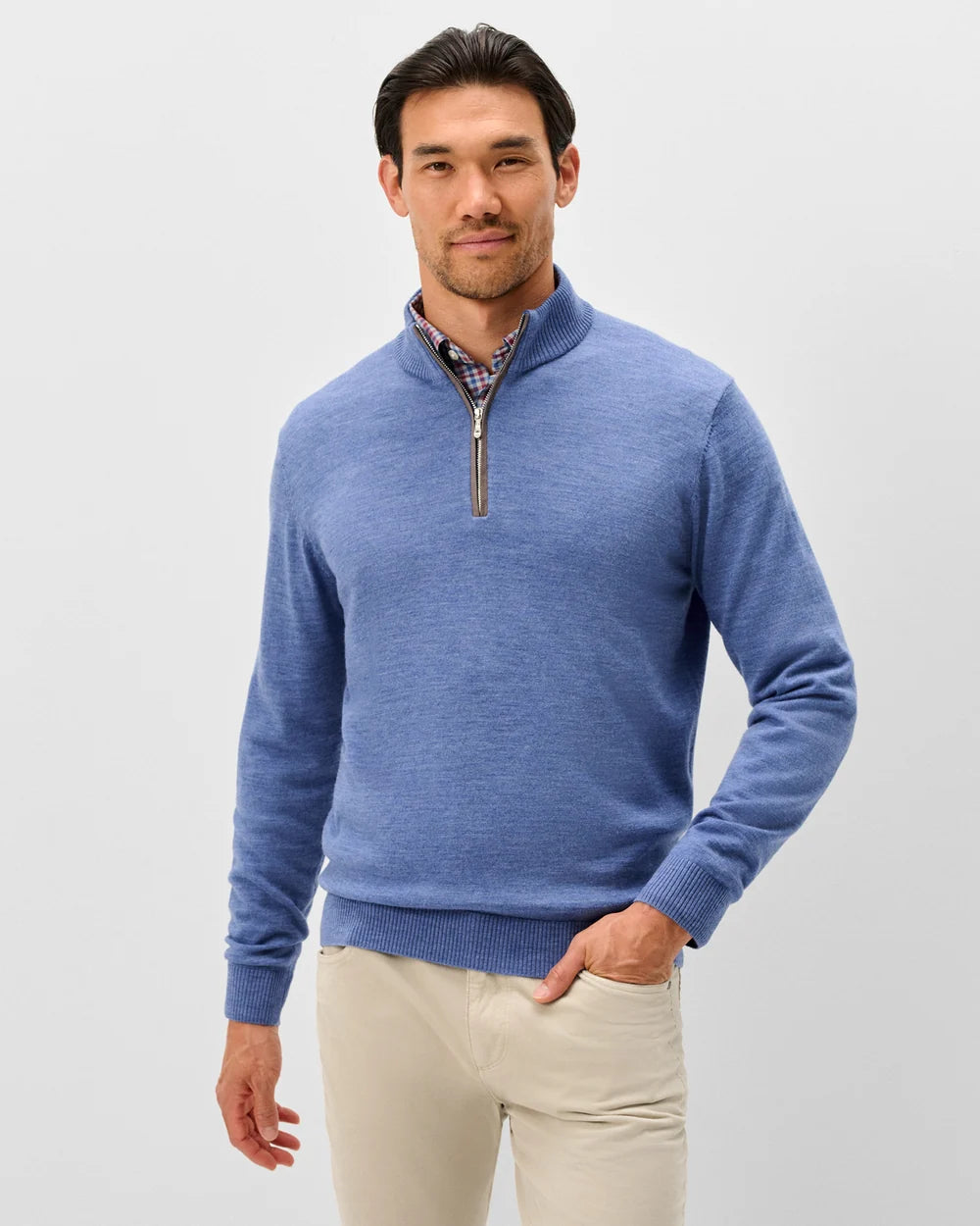 Johnnie-O Raynor Merino 1/4 Zip Sweater: Mid Blue