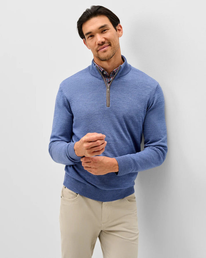 Johnnie-O Raynor Merino 1/4 Zip Sweater: Mid Blue