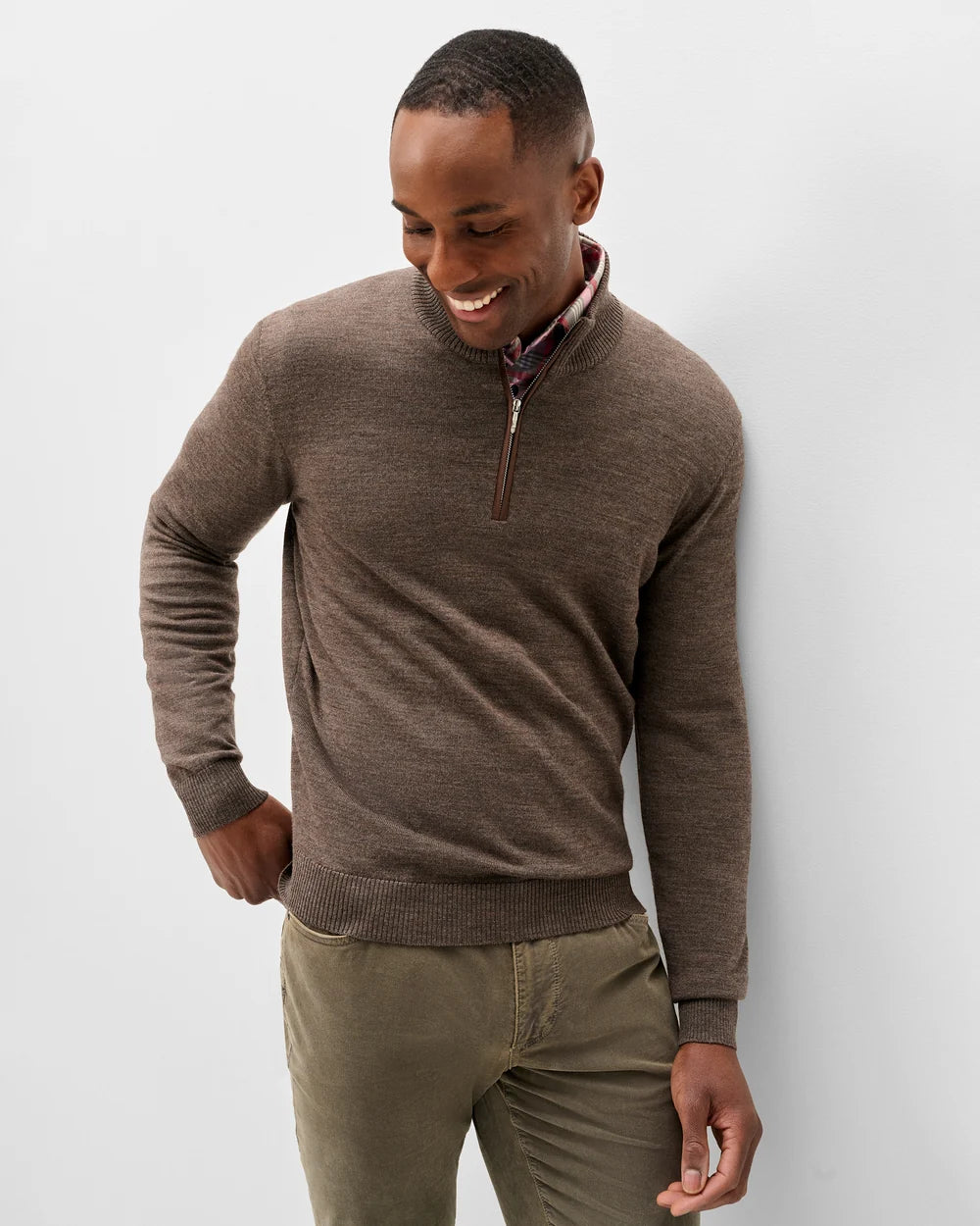 Johnnie-O Raynor Merino 1/4 Zip Sweater: Mocha