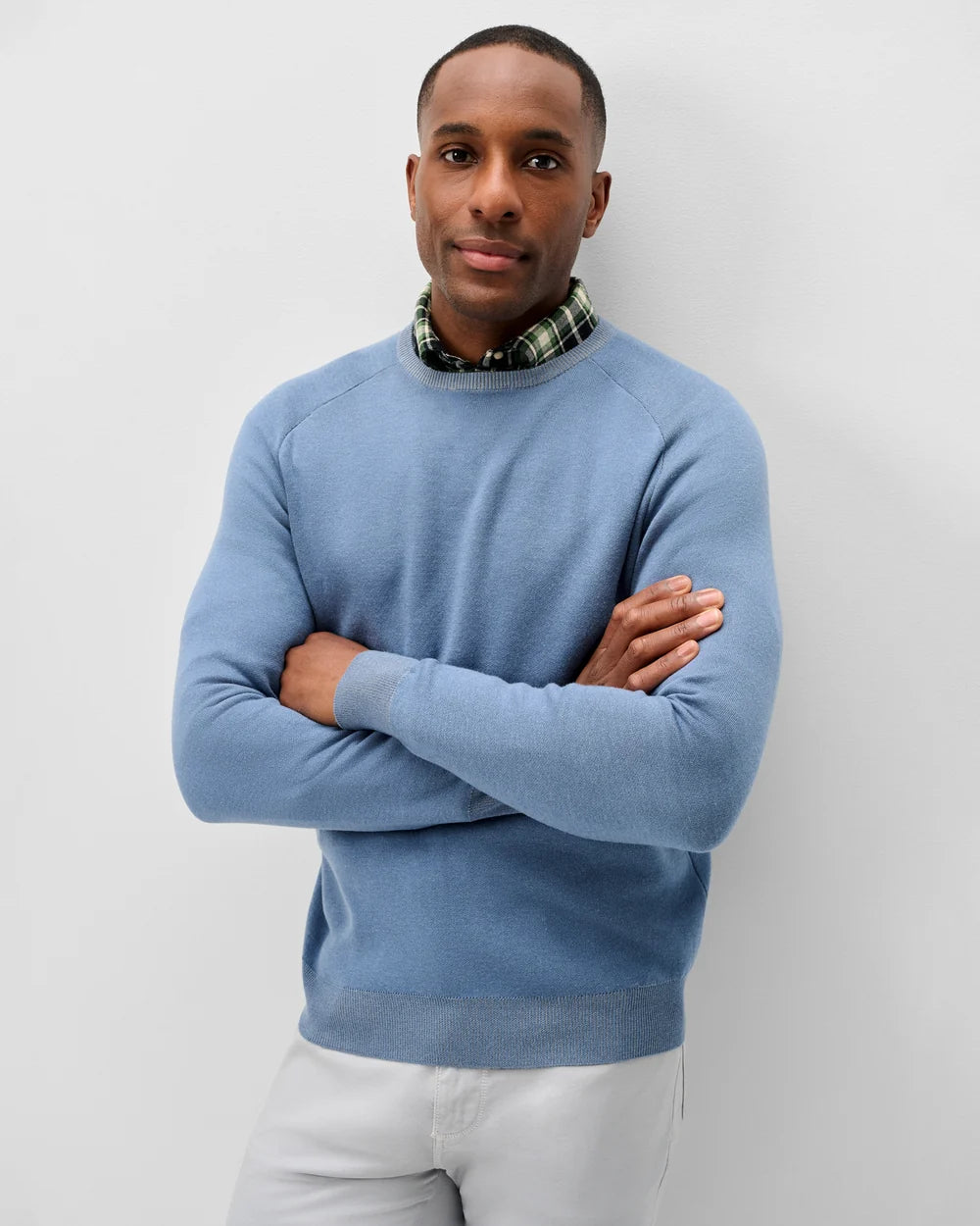 Johnnie-O Plaited Crewneck Sweater: Club Blue