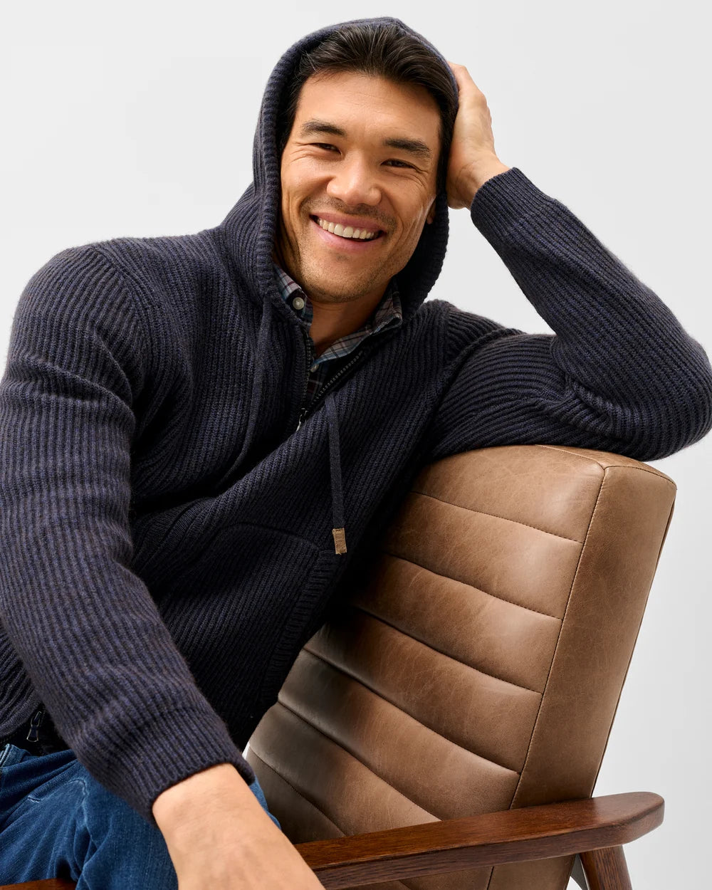 Johnnie-O Merino Yak Hooded Sweater: Navy