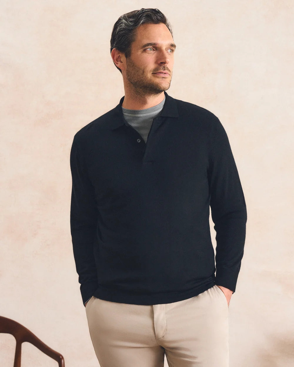 Johnnie-O Merino Blend Polo: Black