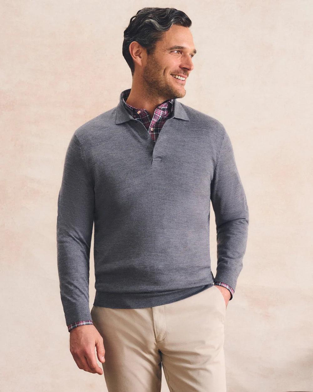 Johnnie-O Merino Blend Polo: Charcoal