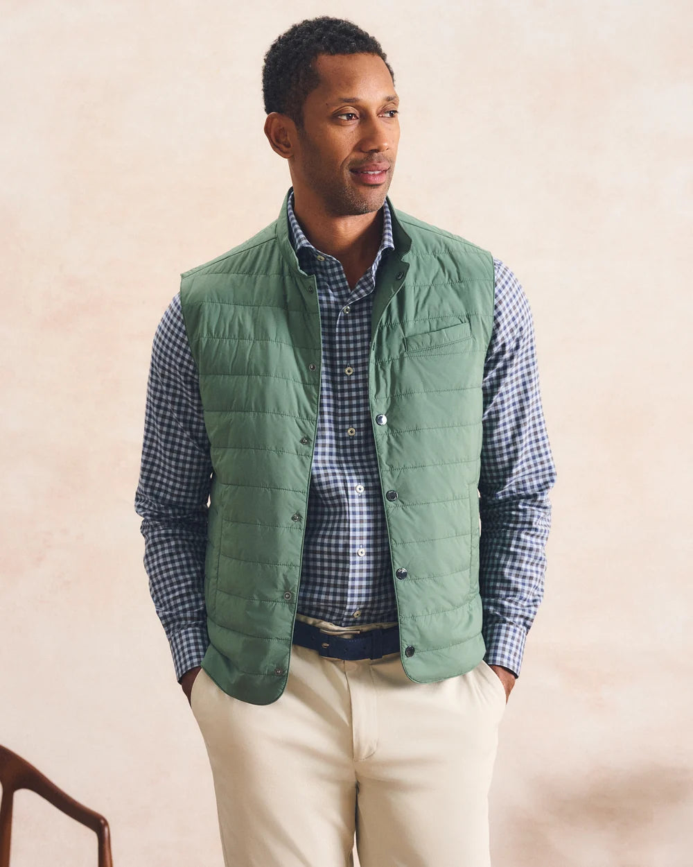 Johnnie-O Bauer Snap Front Quilted Vest: Kelp