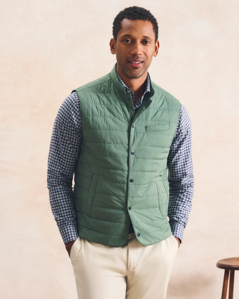 Johnnie-O Bauer Snap Front Quilted Vest: Kelp
