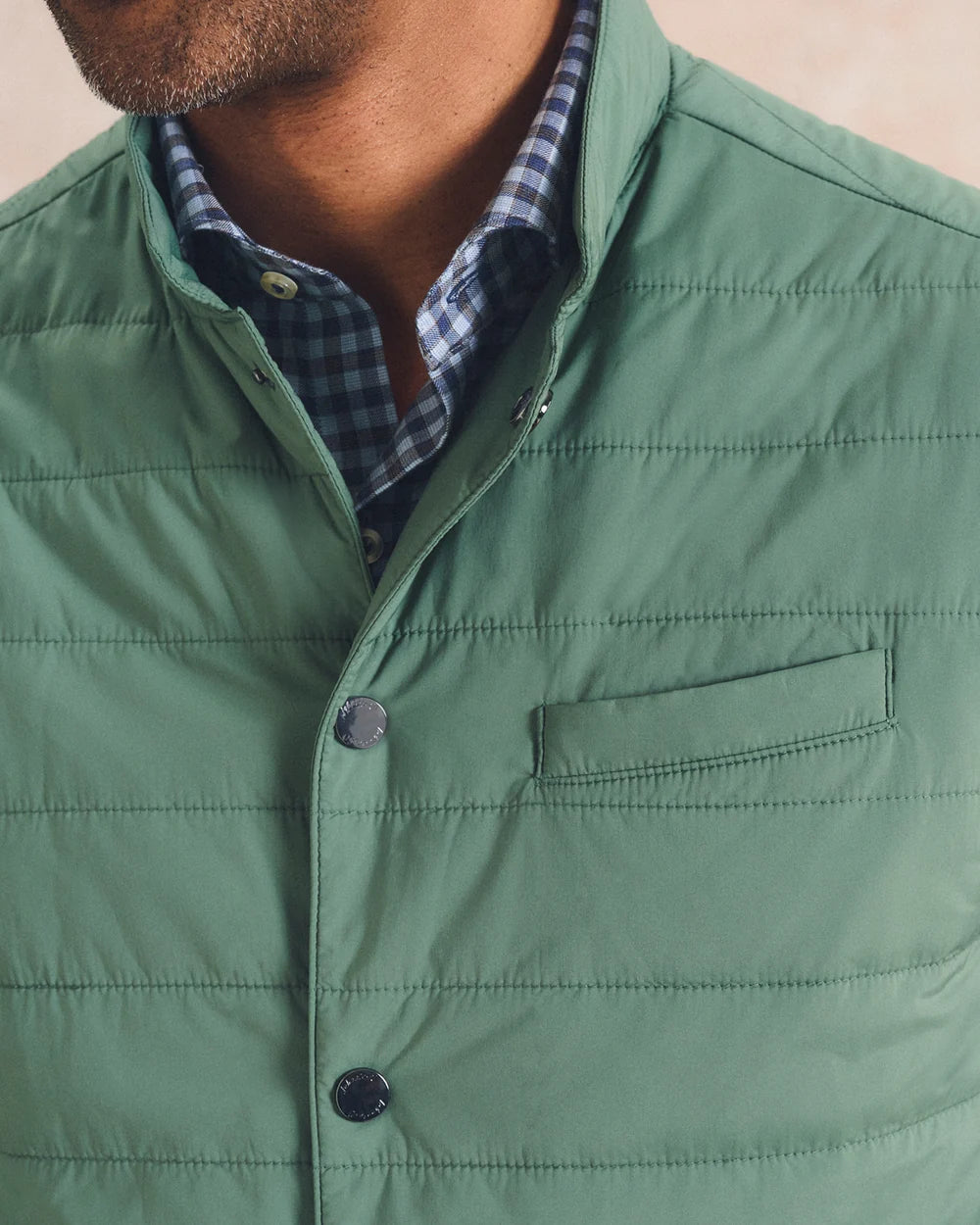 Johnnie-O Bauer Snap Front Quilted Vest: Kelp