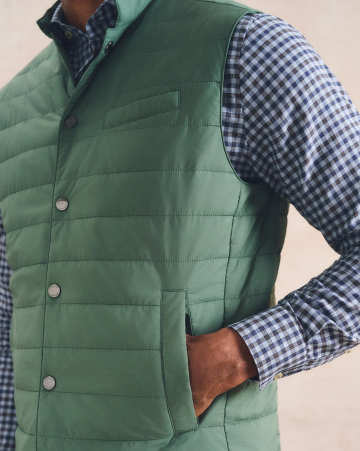 Johnnie-O Bauer Snap Front Quilted Vest: Kelp